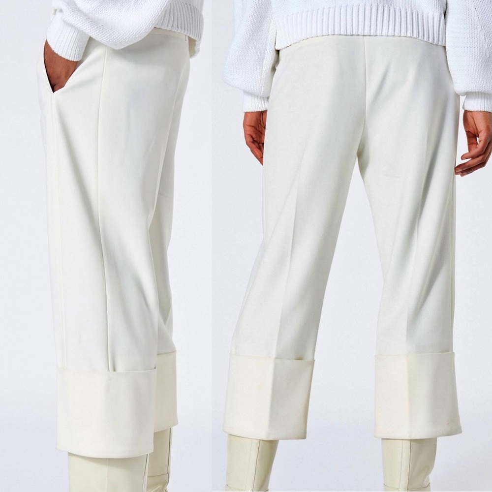 TIBI Anson Cuffed Nerd Wide Leg Pants in Ivory White - Picture 4 of 11